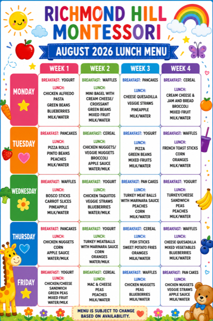 August 2026 Lunch Menu