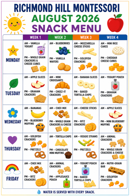 August 2026 Snacks Menu